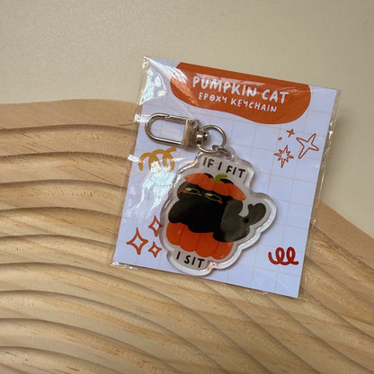Pumpkin Cat Epoxy Keychain